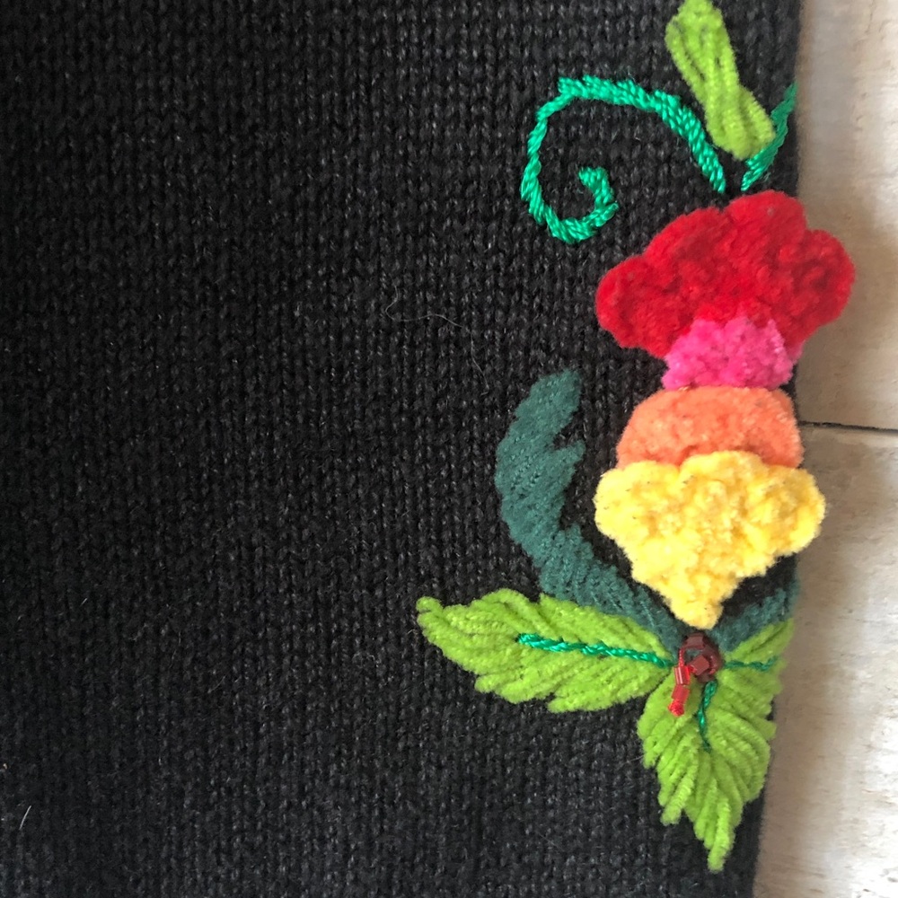 Storybook Knits Black Cardigan with Multicolor floral Embroidery - Picture 9 of 9